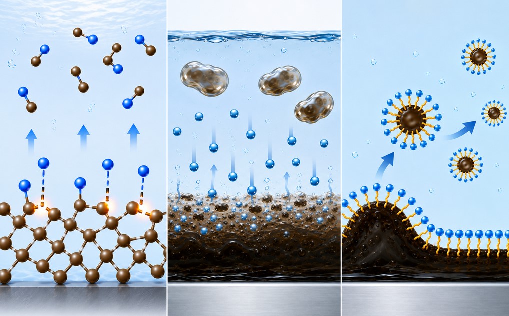 Visual comparison of pH reaction, surfactant dispersion, and solvent mixing in 3PH car wash cleaning