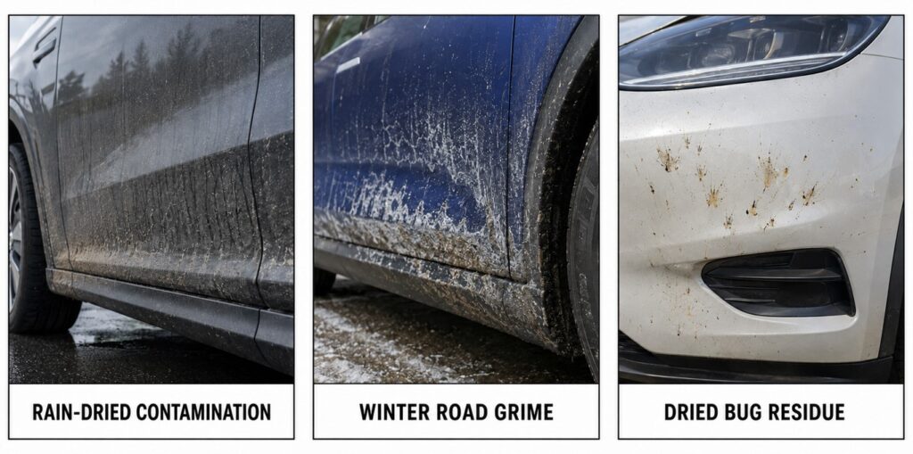 Pre-wash reducing particulate contamination and the force needed during contact washing