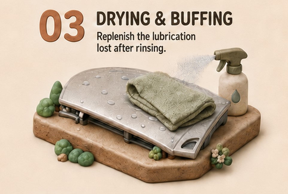 Drying and buffing towels making closer contact with the cleaner paint surface