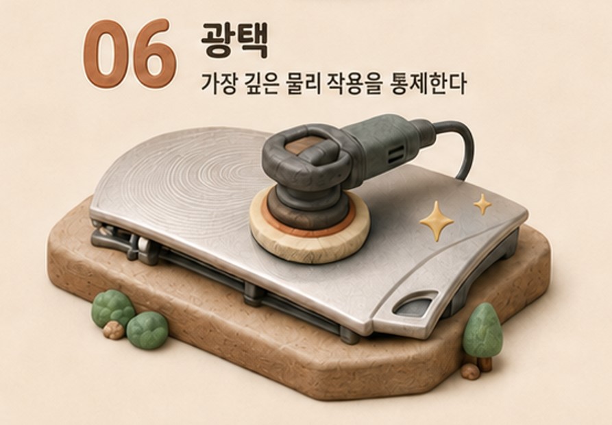 연마재와 폴리싱 패드를 사용해 도장면의 미세 결함을 교정하는 광택 단계