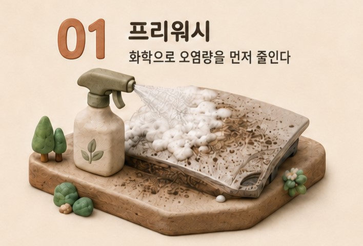 직접 접촉 전 화학 반응과 고압수로 도장면의 오염량을 줄이는 프리워시 단계