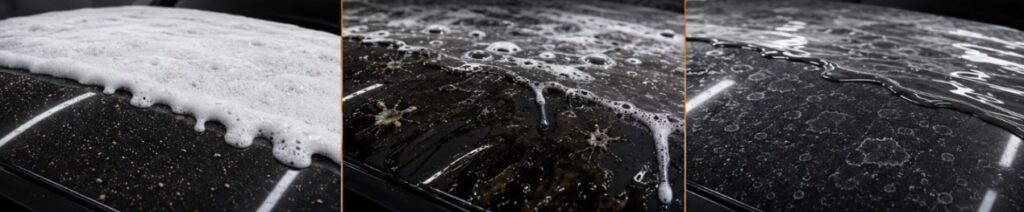Neutral, alkaline and acidic pre-wash methods selected by vehicle contamination type before rinsing and contact washing.