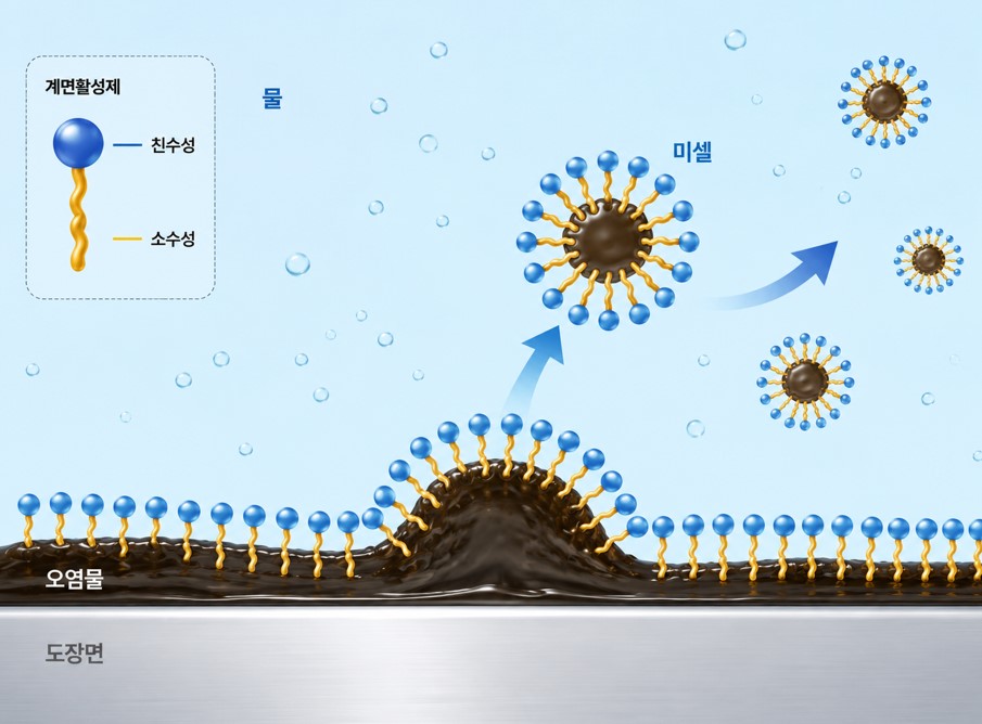 계면활성제가 기름성 오염을 둘러싸 물속에 분산시키는 원리