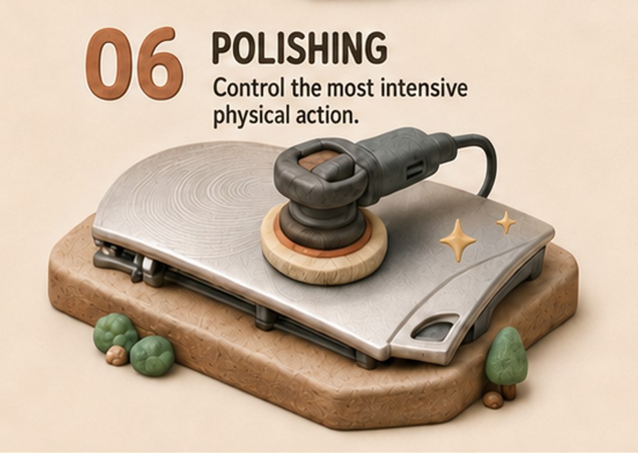 A polishing machine and abrasive pad correcting fine defects on a fully cleaned paint surface