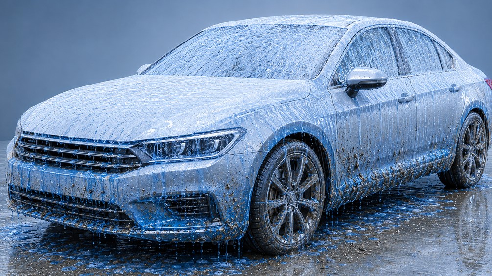 Using foam over the whole vehicle and spraying liquid cleaner on areas requiring focused cleaning