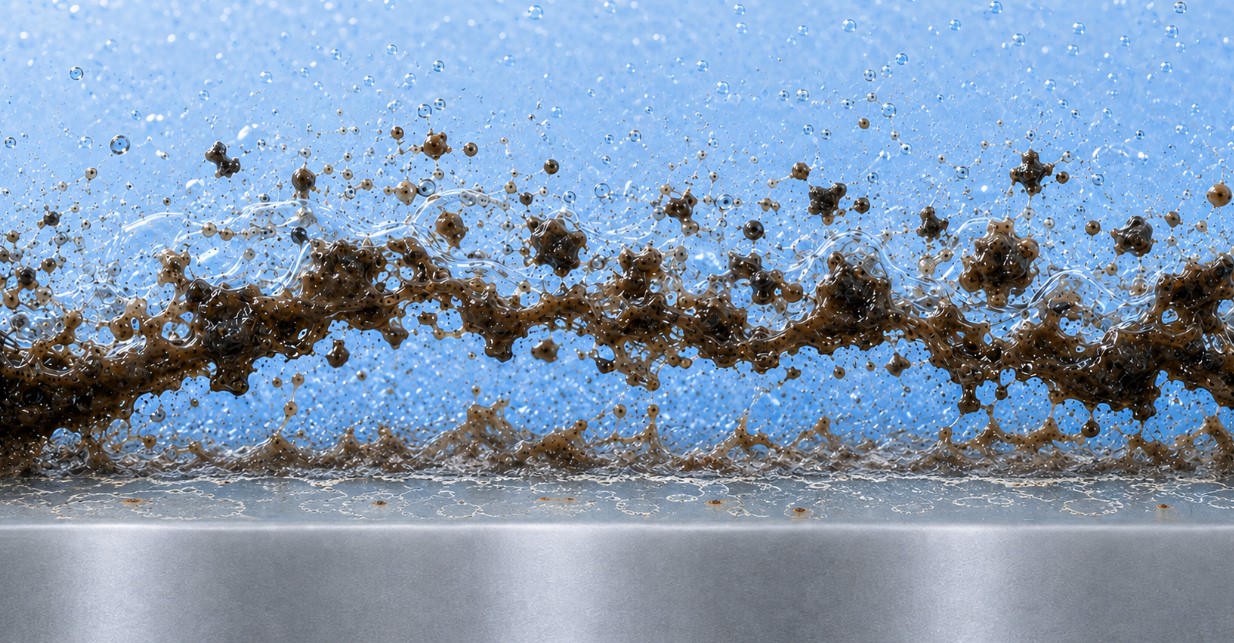 Bonded mineral marks and iron particles revealed after the mixed contamination layer is removed